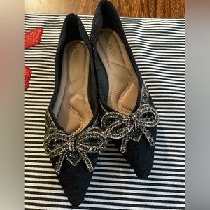 NEW Bow-Knot Pointed Toe Ballet Flats w/Crystal Bow Trim Comfy & Lightweight 8.5